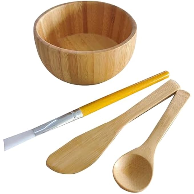 STRBOXONG FACE MASK MIXING BOWL SET BAMBOO,4 PACK DIY FACIAL TOOLS FOR SKIN CARE,BENTONITE CLAY MIXING BOWL WITH FACIAL MASK BOWL,SPATULA,SPOON,BRUSH APPLICATOR,FACIAL ESTHETICIAN SUPPLIES(10.14OZ) - Image 1
